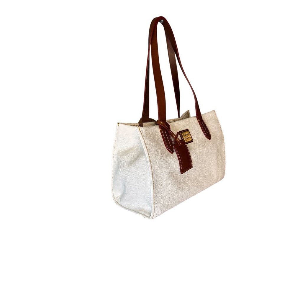 Dooney & Bourke White and Brown Leather Tote - Picture 4 of 16